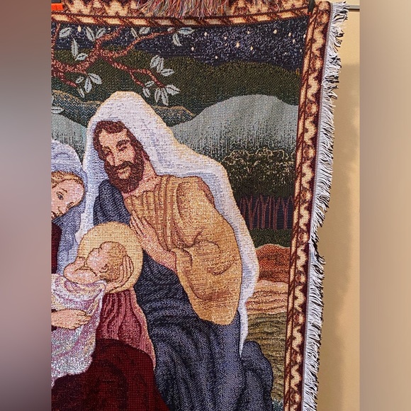 Handmade Baby Jesus Mary Joseph Tapestry Throw Blanket - Picture 4 of 6